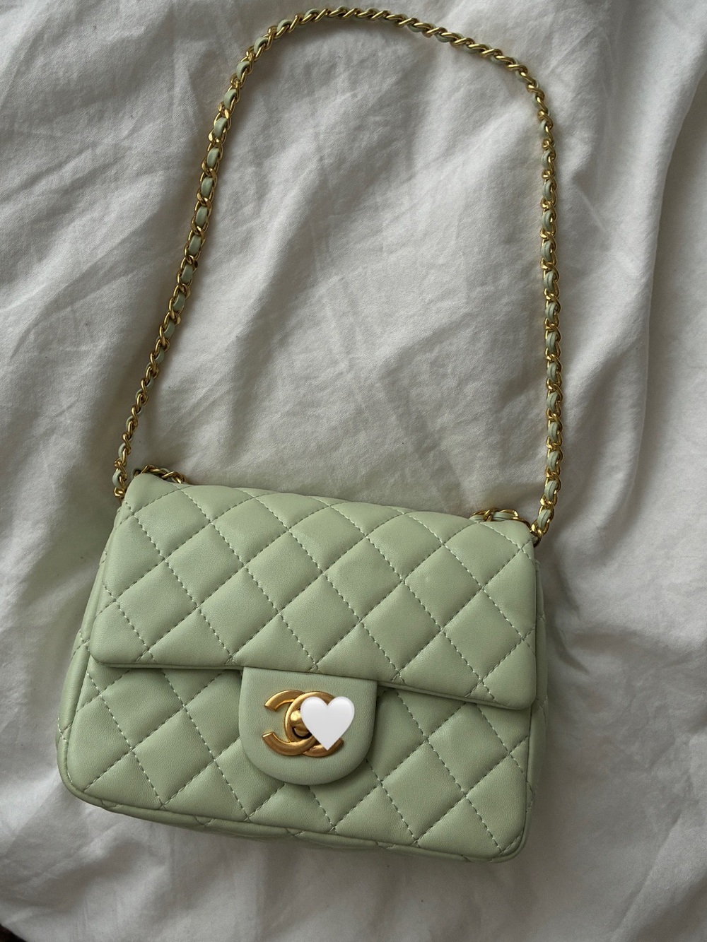 Quilted Mini Flap Bag in Mint Green with Gold Chain